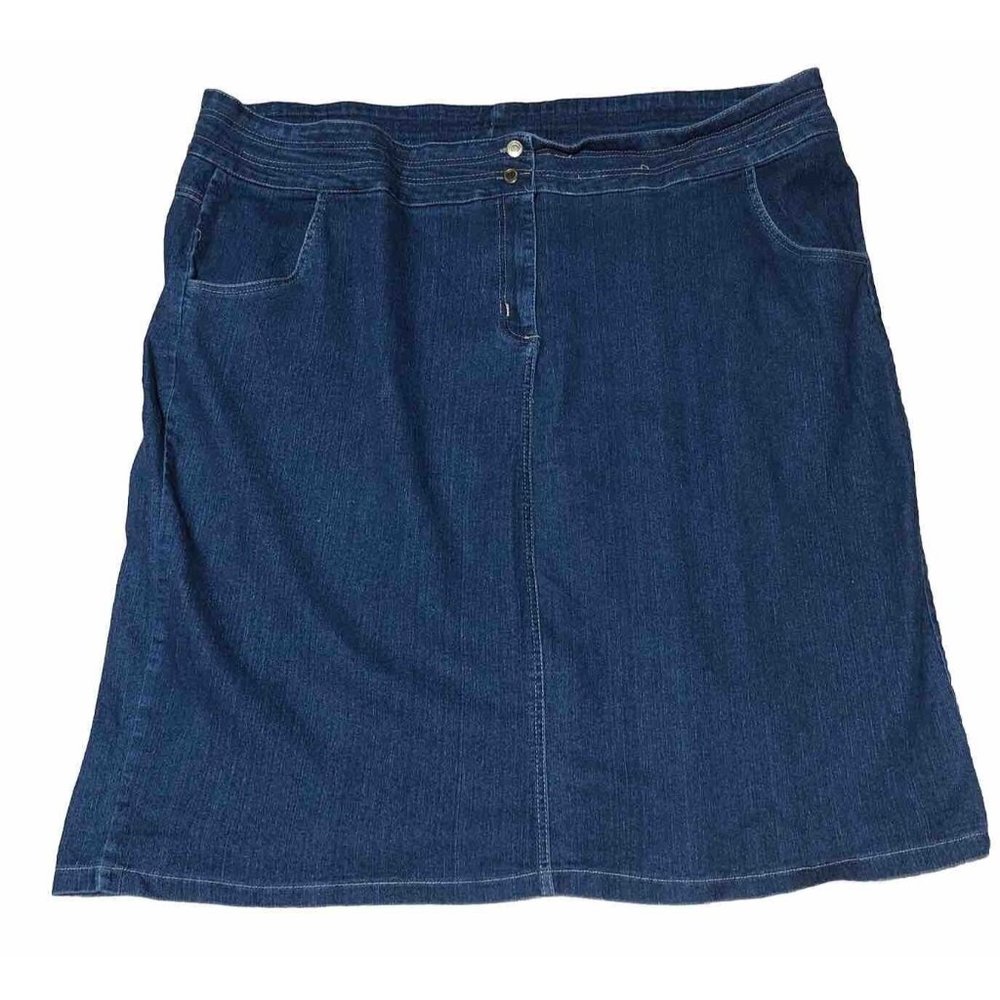 VTG Modest Stretch Blue Denim Midi Skirt Super Plus Size 34 Boho Y2K Gold Flava